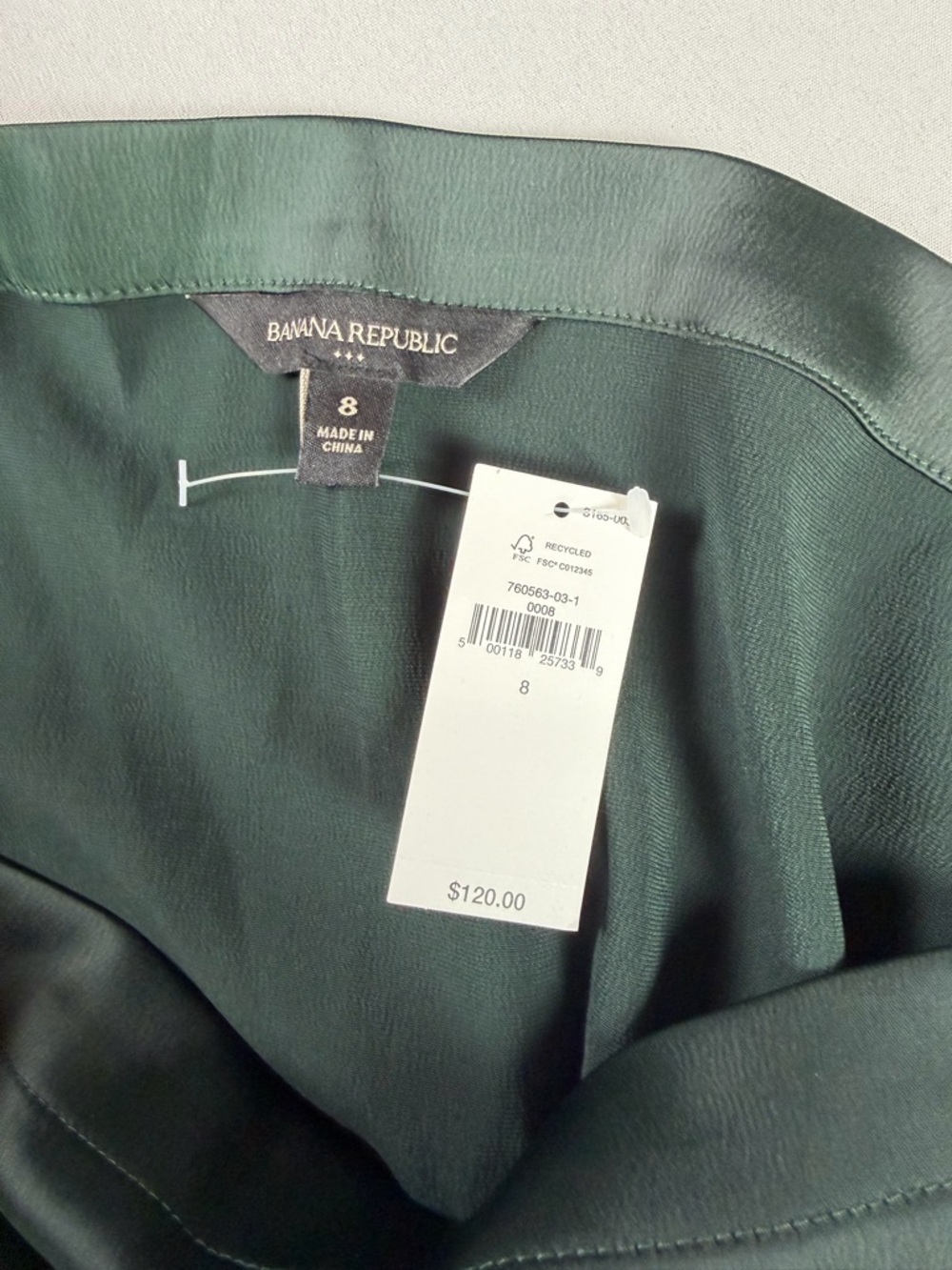 Banana Republic Emerald Green Satin Dress Size 8 Midi Flutter Sleeve Elegant NWT - Picture 12 of 15